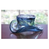Heavy swirl glass Cowboy hat w/ bubbles, 4.75"