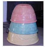 Vintage USA Pottery 3 pc. nesting mixing bowls,