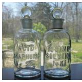 2 antique Wheaton Glass apothecary bottles w/