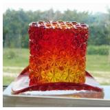 Large Fenton Amberina Daisy & Button glass top