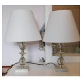 Pair of vintage marble & glass boudoir lamps w/