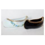 2 souvenir glass canoes, 6" long