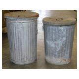 2 galvanized trash cans w/ lids