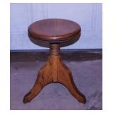 Antique oak adjustable piano stool, 13" diam.