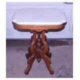 Victorian carved walnut marble top parlor table,