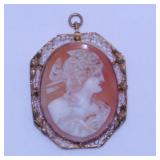 Antique 10K yellow gold carved Carnelian cameo