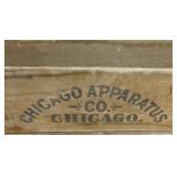 Antique Chicago Apparatus Co. oak shipping crate