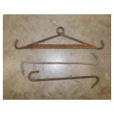 Antique iron hog stretcher meat hooks