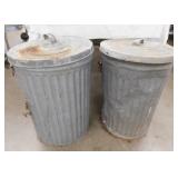 2 galvanized trash cans w/ lids