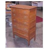 Lovely antique oak highboy 5 drawer chest w/ brass