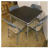 Samsonite card table & 4 upholstered seat metal