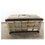 15 drawer parts bin w/ handle, contents included