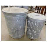 2 galvanized metal trash cans w/ lid