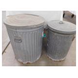 2 galvanized metal trash cans w/ lid
