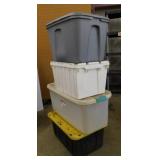 4 storage totes w/ lids, one is Rubbermaid