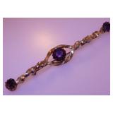 Victorian amethyst & twisted bar brooch pin, 4"