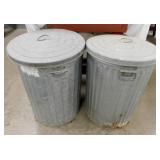 2 galvanized trash cans w/ lids, 23" tall