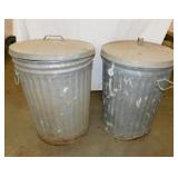 2 galvanized trash cans w/ lids