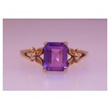 Antique 10K yellow gold emerald cut amethyst