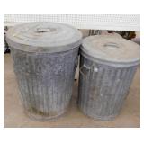 2 galvanized metal trash cans w/ lid