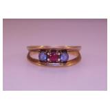 10K yellow gold split-band multi gemstone ring,