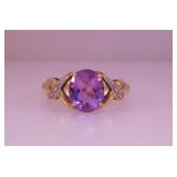 10K yellow & white gold oval amethyst ring,