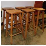 6 wooden bar stools, 12" sq. x 29"