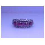 Sterling silver ruby & rhinestone ring, size 7