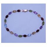 10K yellow gold multi gemstone tennis bracelet,