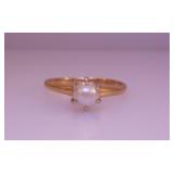 14K yellow gold cultured pearl ring, size 8 1/2,
