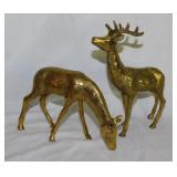 Brass: Solid buck & doe deer, 7.5" tall -
