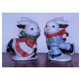 Ceramic figurines: 1992 Homco Ice Skating Rabbits,