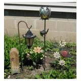2 solar yard art stakes - Metal ladybug & flower