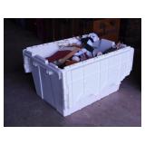 Flip lid storage tote full of Christmas dï¿½cor