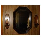 Pair of wooden candle sconces - Framed beveled