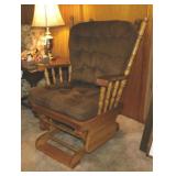 Oak platform glider w/ cushions, 20.5" wide seat