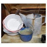 Galvanized watering can - 4 vintage enamelware