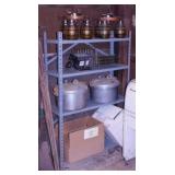 Metal shelving unit - 2 Mid Century amber glass