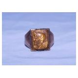 10K yellow gold carved Tiger's Eye Roman Soldier