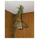 Brass & glass swag pendant lamp, 15' diameter