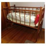 Vintage wooden baby doll bed & bedding, 34' long