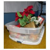 Storage tote w/ lid full of Christmas decor