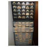 Two craft organizers & supplies: Wooden figures,