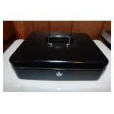 Black metal money lockbox w/ keys