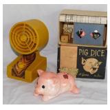 1940's Pig Dice game in box - Ceramic pig