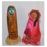 Carved wood Kachina Spirit doll signed by the