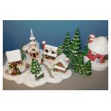 Lighted Christmas village w/ house & trees