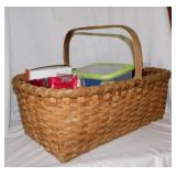 Antique woven market basket w/ bentwood handle -