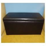 Brown faux leather storage ottomans w/ hinged