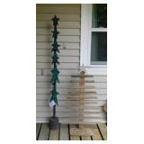 2 primitive wooden yard art Christmas trees,